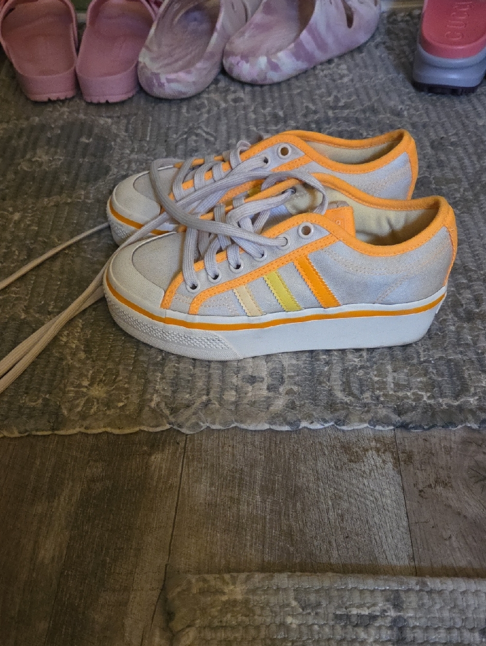 adidas Platform Sneakers in Light Gray and Orange